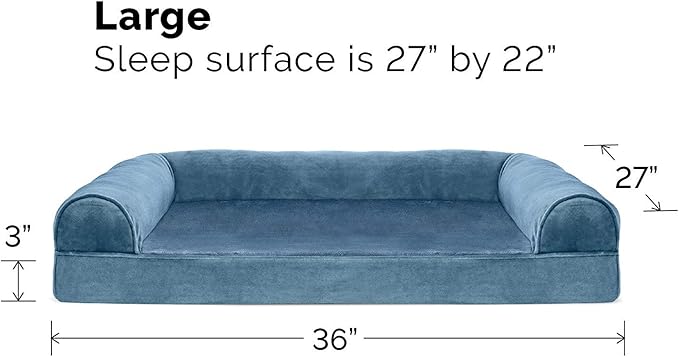 Furhaven Cooling Gel Dog Bed for Large/Medium Dogs w/ Removable Bolsters & Washable Cover, For Dogs Up to 55 lbs - Faux Fur & Velvet Sofa - Harbor Blue, Large-PurrikoPets