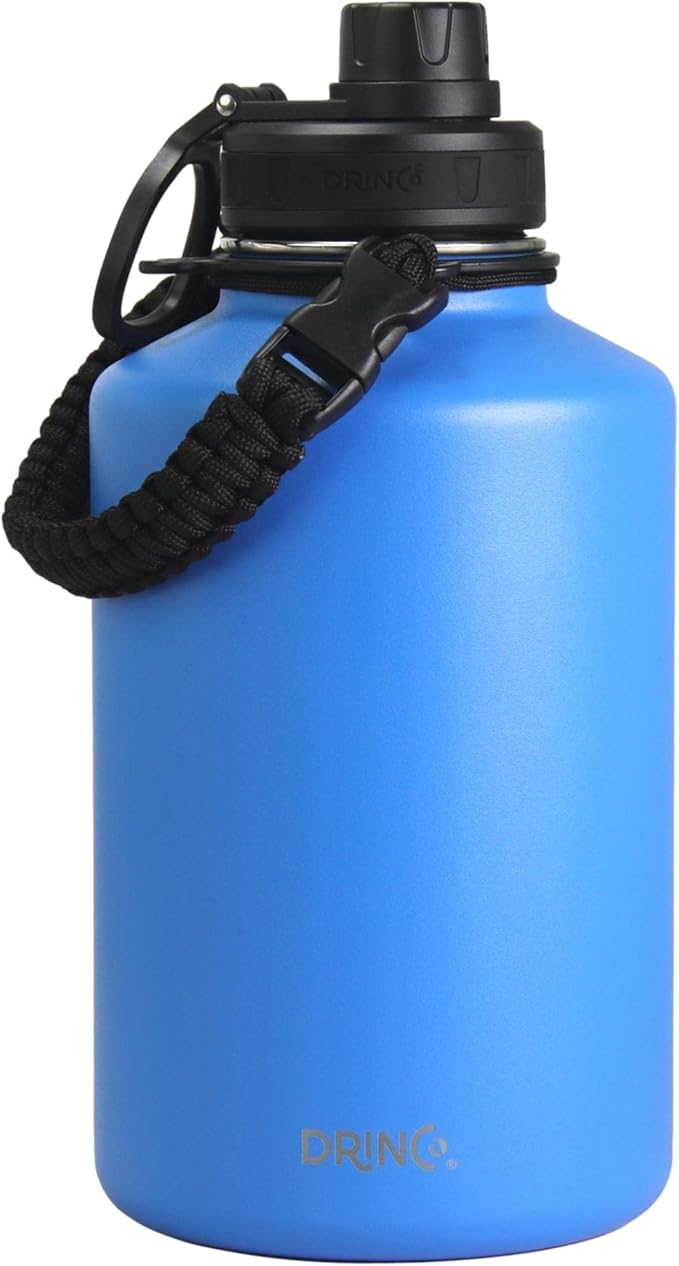 Drinco Stainless Steel Water Bottle Spout Lid Vacuum Insulated Double Wall Water Bottle Wide Mouth (64oz 40oz 32oz 22oz 18oz 14oz) Leak Proof Keep Cold Sport Camping Hiking (64 oz, 64oz Royal Blue)-PurrikoPets