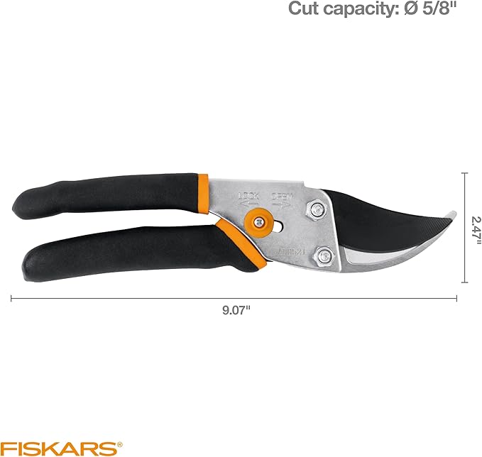 Fiskars Bypass Pruning Shears, 5/8-Inch Cut Capacity Garden Clippers, Gardening Scissors with Sharp, Rust Resistant Steel Blade-PurrikoPets