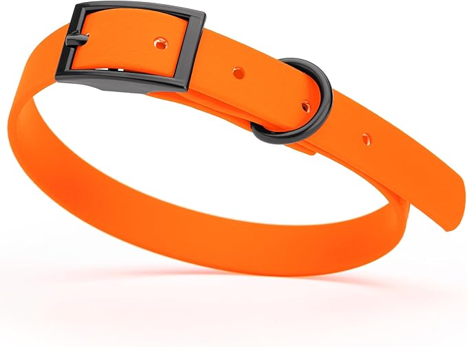 Dogline Biothane Waterproof Dog Collar Strong Coated Nylon Webbing with Black Hardware Odor- Proof for Easy Care Easy to Clean High Performance Fits Small Medium or Large Dogs, Hunter Orange-PurrikoPets