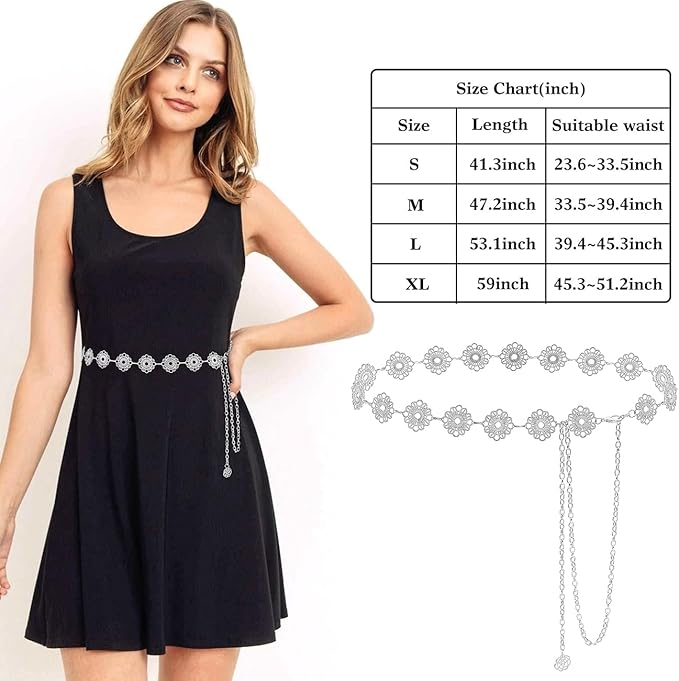 Small Flower Metal Belt Chain - Adjustable Waist Chain for Women's Dresses