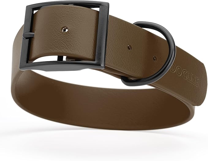 Dogline Biothane Waterproof Dog Collar Strong Coated Nylon Webbing with Black Hardware Odor- Proof for Easy Care Easy to Clean High Performance Fits Small Medium or Large Dogs, Dark Chocolate Brown-PurrikoPets