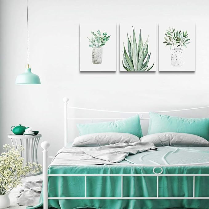 farmhouse Wall Art painting for dining room bathroom Abstract Canvas art family Wall decor for Bedroom kitchen Wall Decoration Living Room decor art Green Leaf pictures Artwork for home walls 3 piece-PurrikoPets