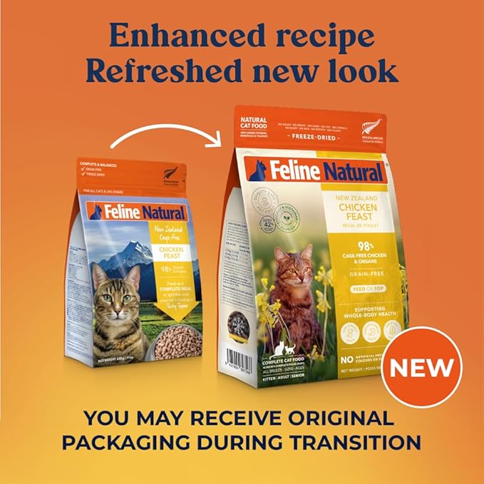 Feline Natural High Protein Dry Cat Food, Freeze-Dried Diet with 98% Meat, Organs & Seafood, No Peas, Grains, or Artificial Additives, Made in New Zealand, Chicken, 11oz-PurrikoPets