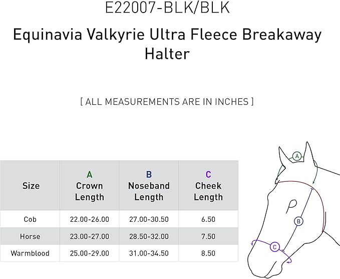 Equinavia Valkyrie Soft Ultra Fleece Padded Adjustable Breakaway Horse Halter - Black/Black - Cob-PurrikoPets