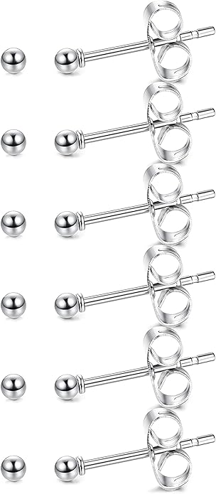 14K Gold Filled Polished Small CZ Pearl Ball Stud Earrings Set for Women Men 20G Surgical Steel Hypoallergenic Piercing Studs for Sensitive Ear, Pack of 6 Pairs