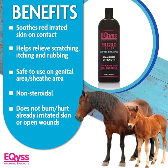 EQyss Micro-Tek Equine Itch Relief Shampoo - Soothes Irritated Skin, Stops Itching, Scratching, Rubbing - for all Horses, Ponies, Mares, Foals (32 oz)-PurrikoPets
