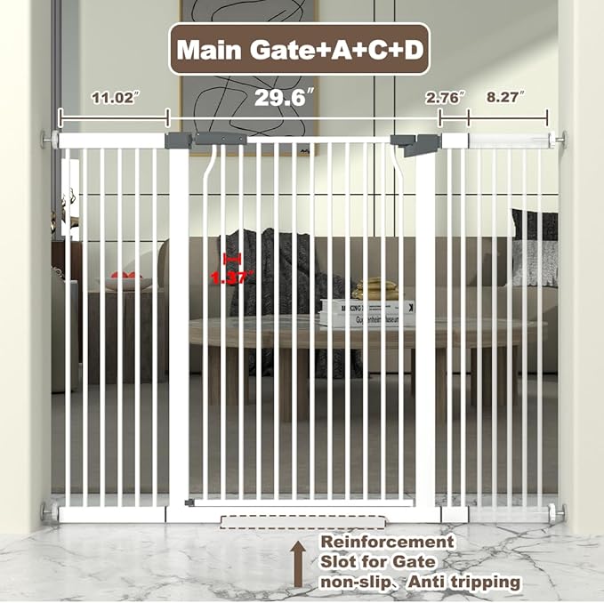 41" Extra Tall Cat Gate for Doorway, 49.2-54.7 Metal Pet Baby Safe Gate, Extra Wide Pressure Mounted Child Door with Expansion Kit, No Drilling No Climb Cat Fence Indoor, Tall Dog Gate, White-PurrikoPets