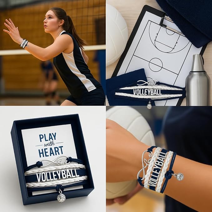 Volleyball Bracelets For Girls- Ideal Volleyball Gifts & Souvenirs. Adjustable Charm Bracelet with Moveable Letters, Infinity Symbol & Silver Volleyball Charm. Fashionable Bracelets by SportyBella.