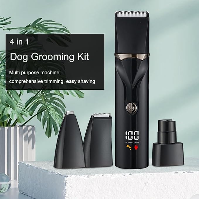 Dog Grooming Kit with LCD Display, 4 in 1 Dog Hair Trimmer for Paw Nail Grinder, Rechargeable Cordless Pet Cat Clippers, Professional Pet Paw Trimmer Nail Grinder Low Noise. Black-PurrikoPets