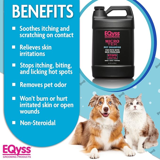 EQyss Micro-Tek Pet Shampoo - Soothes Dry Irritated Skin on Contact, Stops Itching, Scratching, Biting, Licking Hot Spots - for Cats & Dogs (128 oz)-PurrikoPets