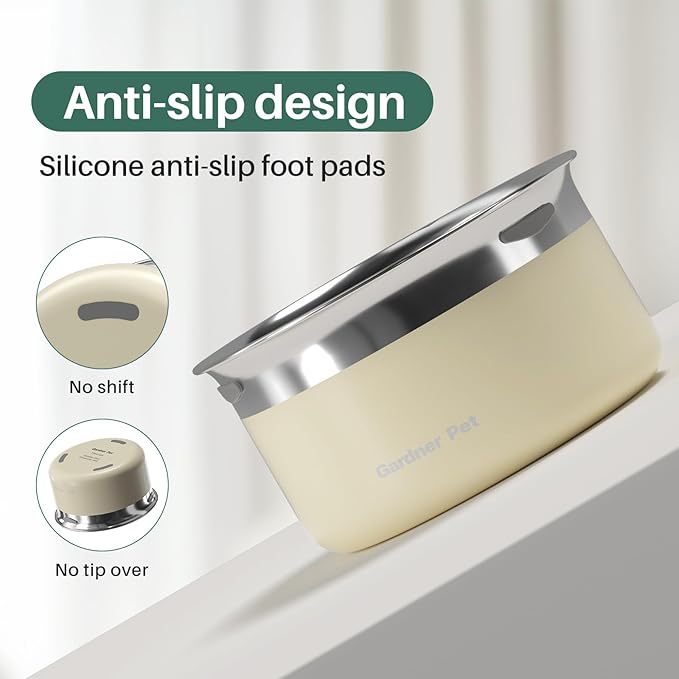 Gardner Pet Dog Bowls 1 Gallon (3.85L) Stainless Steel No Spill Water Bowl, Slow Water Feeder Metal Dog Bowls, Spill Proof Water Dispenser for Large Dogs, Promotes Healthy Hydration(White)-PurrikoPets