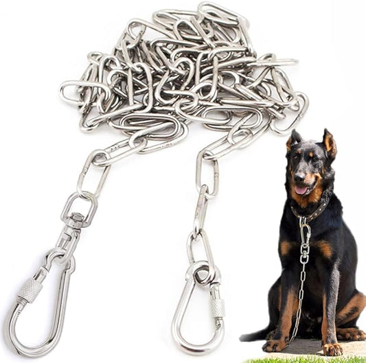 15 ft Dog Chains for Outside - Heavy Duty Tie Out Chain Leash Great for Small to Large Dogs Up to 200Lbs - Chew Proof Long Chain for Yard Camping or Travel (15ft Without Spring)-PurrikoPets