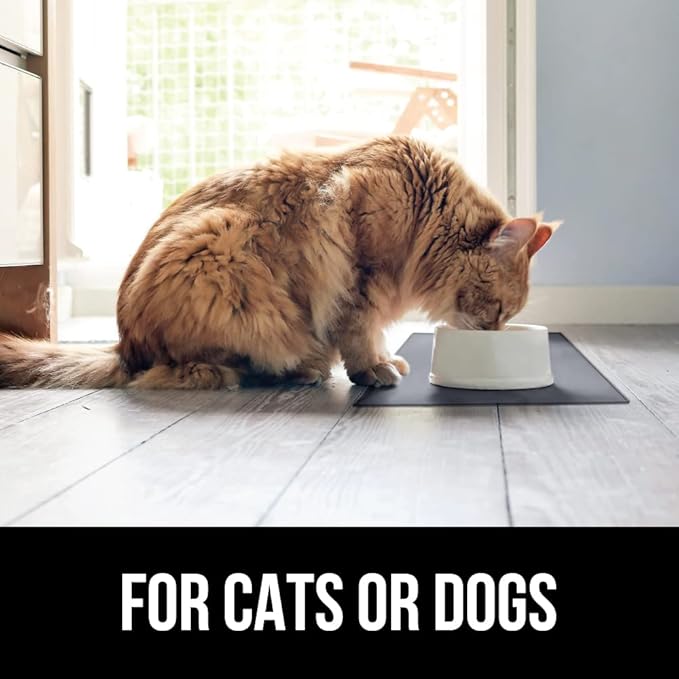 GORILLA GRIP 100% Waterproof Raised Edge BPA Free Silicone Pet Feeding Mat, Dog Cat Food Mats Contain Spills Protects Floors, Placemats for Cats and Dogs Water Bowl, Pets Accessories 18.5x11.5 Gray-PurrikoPets