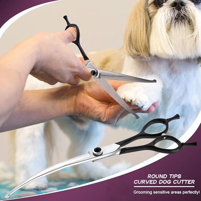 Dragon Creek 6.5" Downward Curved Dog Grooming Scissors Shears for Grooming Face and Paws Safety Round Tips Shears Trimming Cutting Scissors for Dog Cat Pet Black-PurrikoPets
