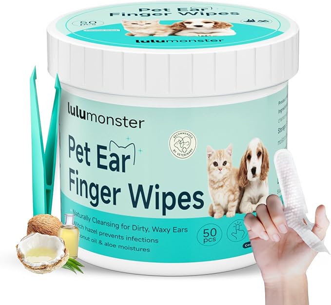 Ear Cleaner Finger Wipes for Dog & Cat [Finger Casing Design][Pet Ear Wipes with Tweezers] for Controlling Ear Infections and Ear Odor Reduce ear wax buildup Natural Ingredients Dog Ear Wipes-PurrikoPets