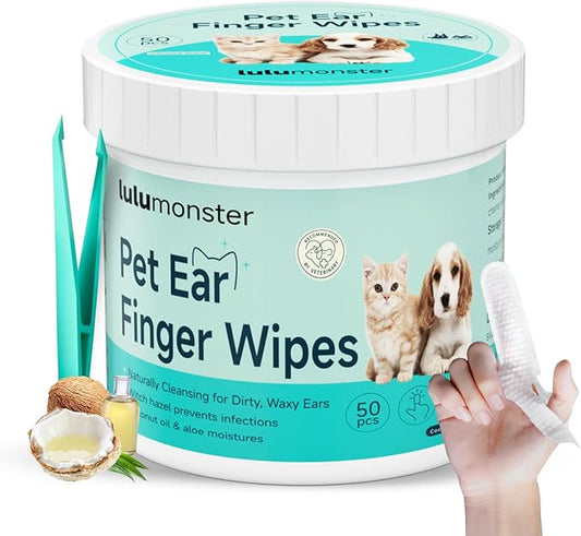 Ear Cleaner Finger Wipes for Dog & Cat [Finger Casing Design][Pet Ear Wipes with Tweezers] for Controlling Ear Infections and Ear Odor Reduce ear wax buildup Natural Ingredients Dog Ear Wipes-PurrikoPets