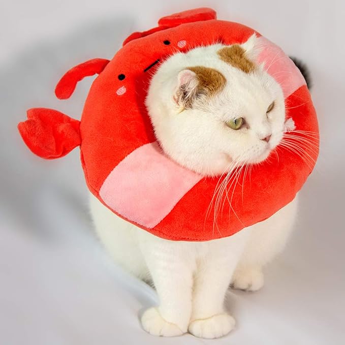 Adjustable Cat Recovery Collar Soft,Cute Pet E-Collar Neck Cone After Surgery Wound Healing Protective Cone Fit for Kitties, Small Dogs(ELC05-lobster-s)-PurrikoPets