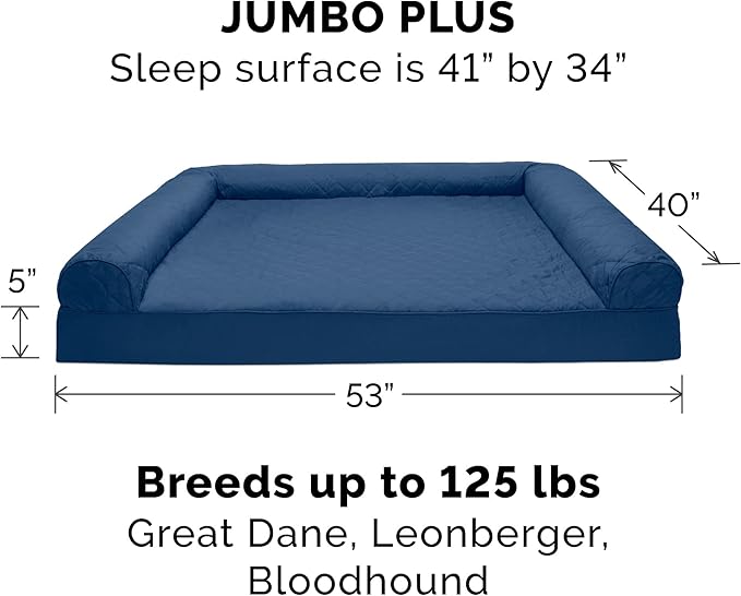 Furhaven Orthopedic Dog Bed for Large Dogs w/ Removable Bolsters & Washable Cover, For Dogs Up to 125 lbs - Quilted Sofa - Navy (Blue), Jumbo Plus/XXL-PurrikoPets