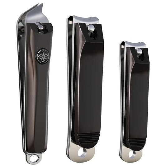 GLAMFIELDS 3pcs Nail Clippers Set, Black Stainless Steel Slanted Edge Nail Clipper & Fingernail & Thick Toenail Trimmer for Men and Women-PurrikoPets