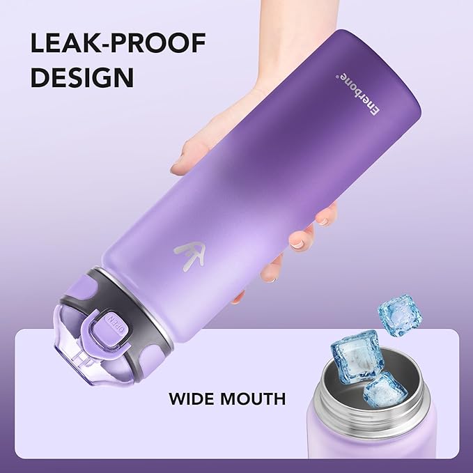 Enerbone 24 oz Insulated Water Bottle, Stainless Steel Bottle with Carrying Strap, Double-Wall Vacuum Insulation Design, Leakproof Sports Bottle with Straw, Keep Drinks Cold or Hot for Hours-PurrikoPets