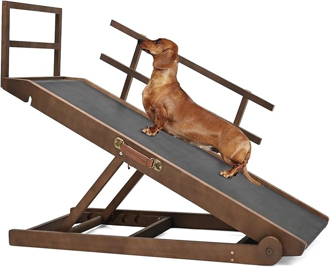 Dog Ramp, 5 Level Adjustable Wooden Folding Pet Ramp for Middle Bed, Couch,SUV-High Traction, Portable Paw Ramps for Small & Large Old Dogs & Cats - Furniture Quality-PurrikoPets
