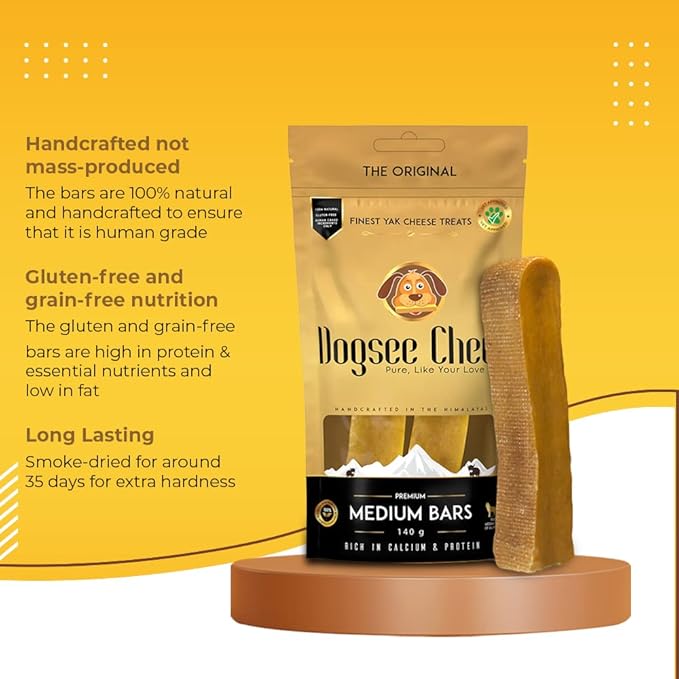 Dogsee Original Himalayan Yak Chews for Dogs (Medium - 2 Bars) | 100% Natural | Dog Treats Healthy | No Grain, No Gluten | for Teeth Cleaning-PurrikoPets