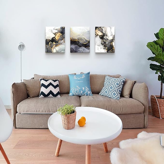 AHUASJART Abstract Canvas Wall Art For Living Room Boho Decor Bedroom Fashion Decors Office Ink Paintings 3 Pcs Framed Pictures Artwork Bathroom Home 16x24''-PurrikoPets