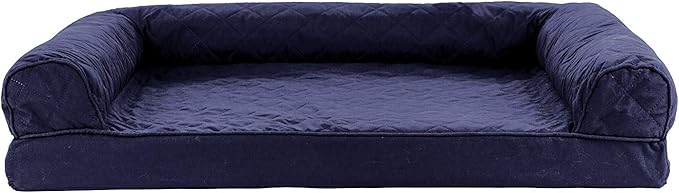 Furhaven Cooling Gel Dog Bed for Large/Medium Dogs w/ Removable Bolsters & Washable Cover, For Dogs Up to 55 lbs - Quilted Sofa - Navy (Blue), Large-PurrikoPets