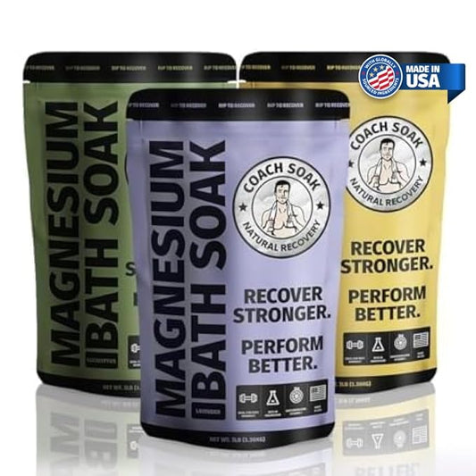 3 Pack Bundle: Coach Soak Recovery Bath Soak, Epsom Salt Bulk, Bath Salts Bulk, 3 Pack Bundle, Total of 9 Pounds (Eucalyptus, Lavender, Citrus)-PurrikoPets