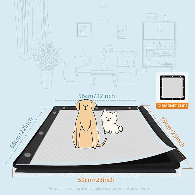 Dog Pee Pad Holder, Puppy Pad Holder, Oxford Cloth Material Soft & Durable, 12 Magnetic Clips, Fits 22" x 22" Pad, Black-PurrikoPets