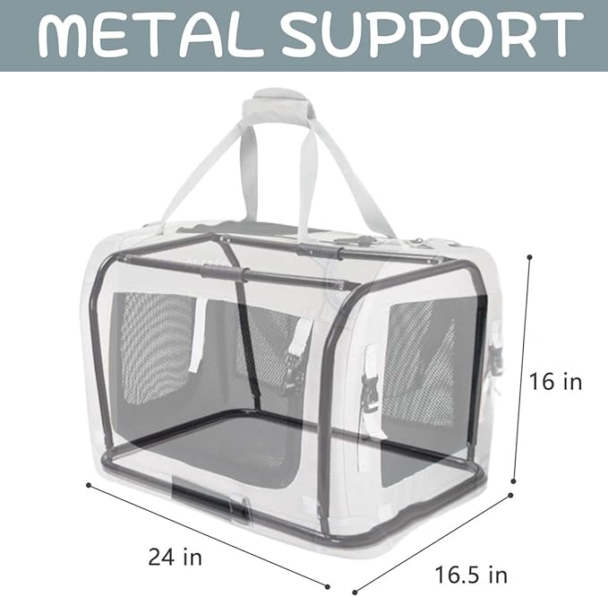 Extra Large Cat Carrier Soft Sided, Portable Small Dog Carrier for 2 Cats, 24"x16.5"x16" Car Travel Folding Comfortable Design with Bowl, Grey-PurrikoPets