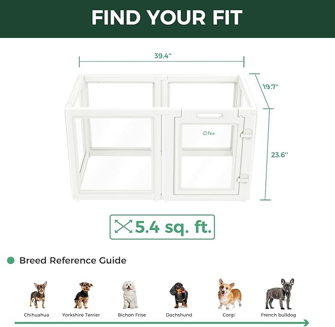 FXW AuraSpace Acrylic Indoor Unleashed Dog Playpen for Puppies and Small Dogs, 24 Inch, 6 Panels, White-PurrikoPets
