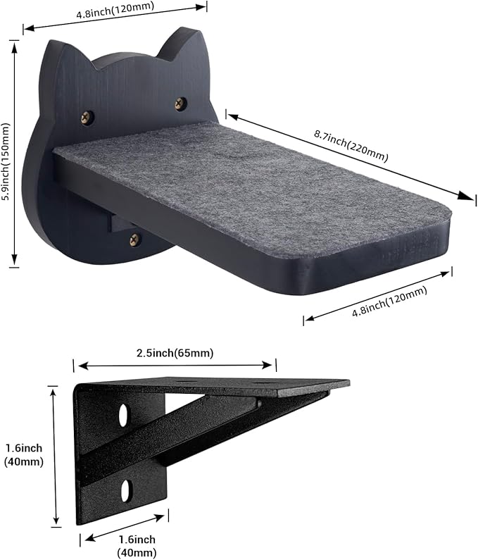 ESPETS Black Painted Solid Wood Cat Wall Climbing Steps Set of 3 - Wall Mounted Cat Floating Furniture Shelves and Perches, Sturdy Climber Stairs Ladders - Holds up 30lbs-PurrikoPets