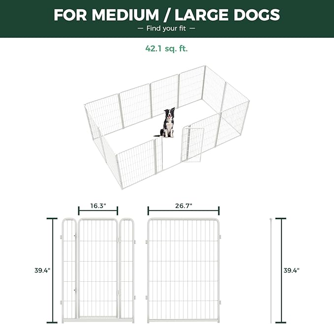 FXW Homeplus Unleashed Indoor Dog Playpen - Stress-Free and Safe Play, Heavy Duty 40 Inch 12 Wire Panels Dog Pen for Medium and Large Dogs, White│Patented-PurrikoPets