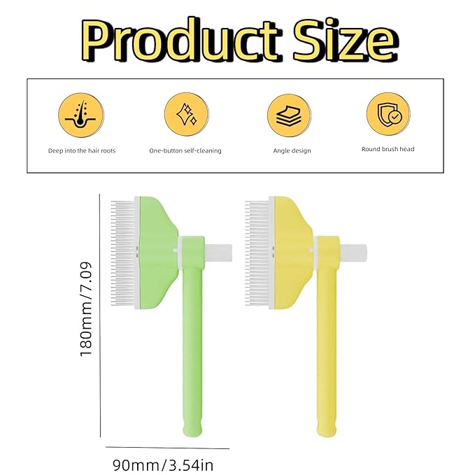 360° Press and Rotate Flea Comb for Cats and Dogs - Self-Cleaning Pet Hair Removal Tool with Release Button & Long-Short Stainless Steel Teeth for Shedding (Green)-PurrikoPets