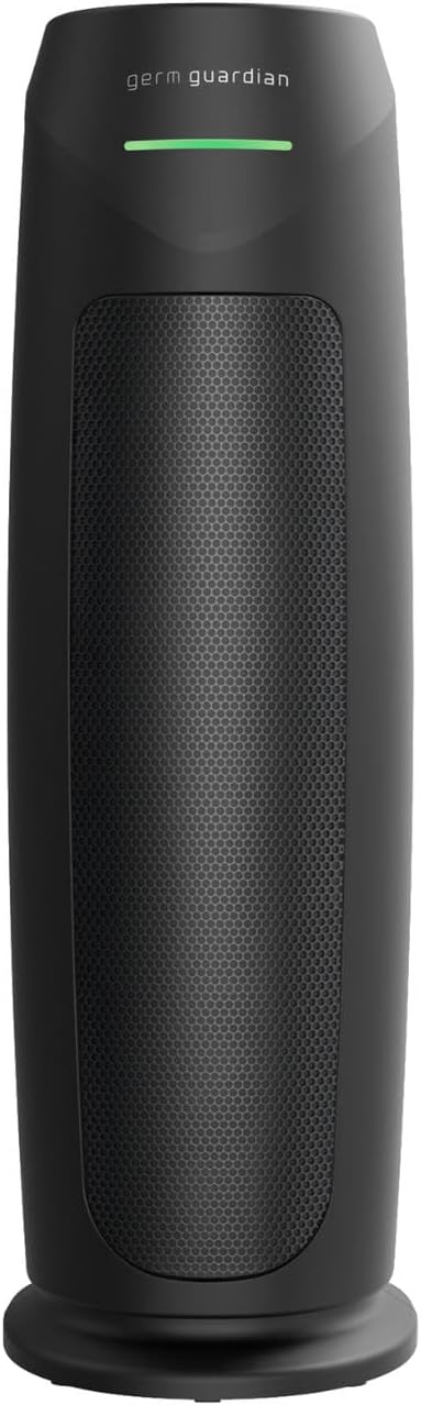 GermGuardian HEPA Air Purifier for Home, Large Rooms Up To 743 Sq. Ft. with HEPA PURE Air Filter, Air Quality Monitor & UV-C Light, AC4880B, 22" Tower, Black-PurrikoPets