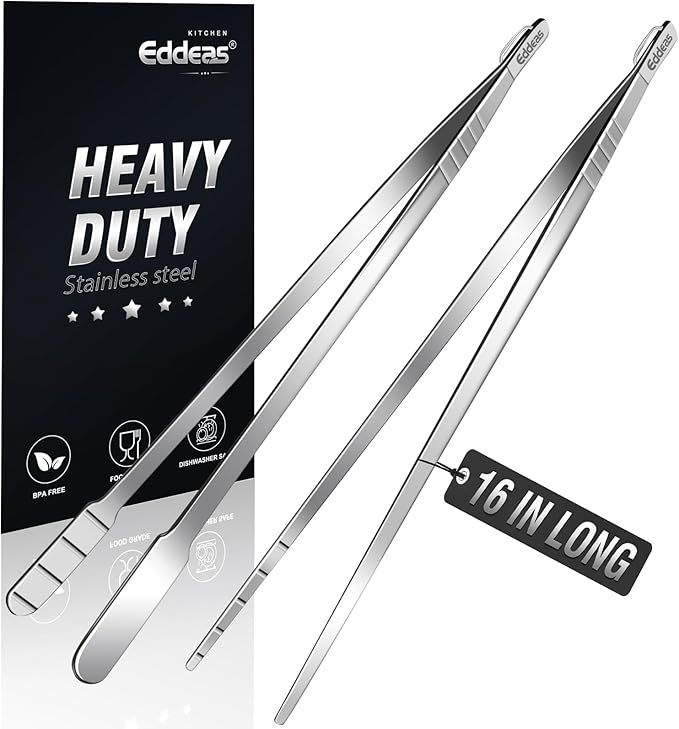 16 Inch long Kitchen Tweezers - 2 Pack large Tweezer Tongs for Cooking, Heavy Duty Stainless Steel Heat Resistant 600°F Food tweezers, Dishwasher safe-PurrikoPets