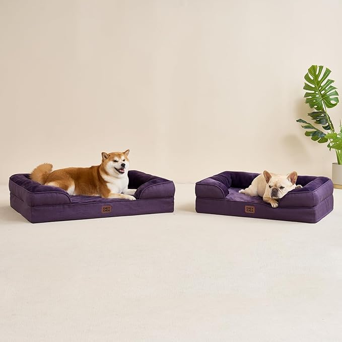 EHEYCIGA Orthopedic Dog Beds for Extra Large Dogs, Waterproof Memory Foam XL Pet Bed with Sides, Non-Slip Bottom and Egg-Crate Foam Big Dog Couch Bed with Washable Removable Cover, Purple-PurrikoPets