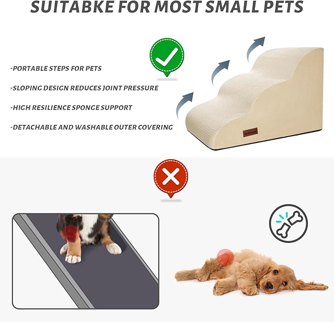 3-Step Dog Ramp and Stairs for Sofa and Chair - Non-Slip Sturdy Pet Steps for Small Dogs and Cats,15.7" H,Beige-PurrikoPets