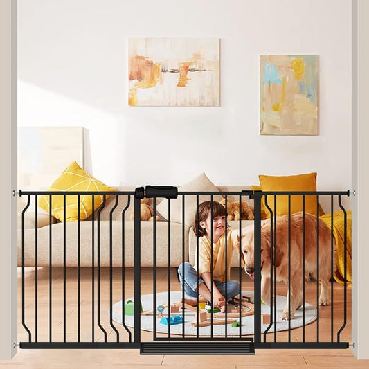 Extra Wide Baby Gate Black 62-67 Inch Wide Pressure Mounted Auto Close Child Safety Gate Long Dog Gate for House Doorways-PurrikoPets