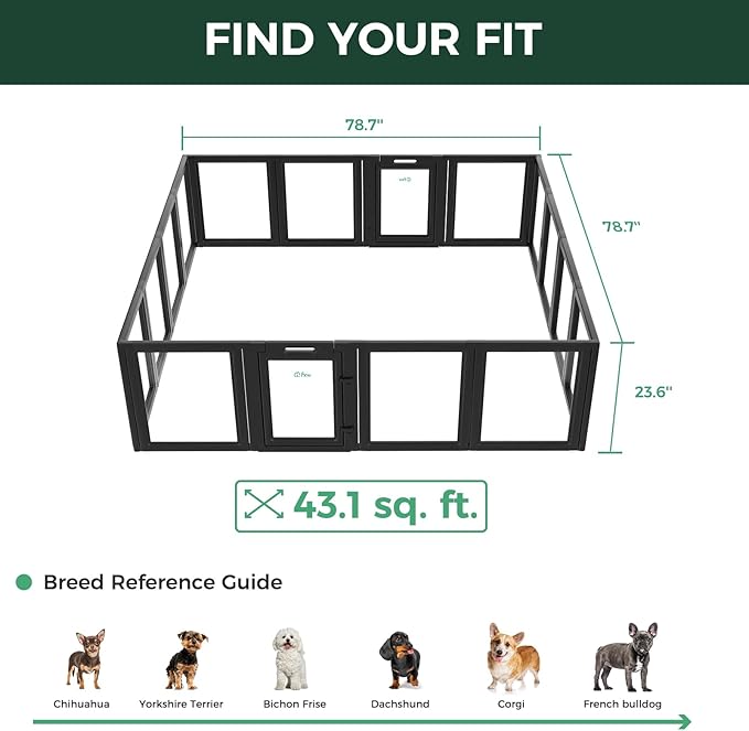 FXW AuraSpace Acrylic Indoor Unleashed Dog Playpen for Puppies and Small Dogs, 24 Inch, 16 Panels, Black-PurrikoPets