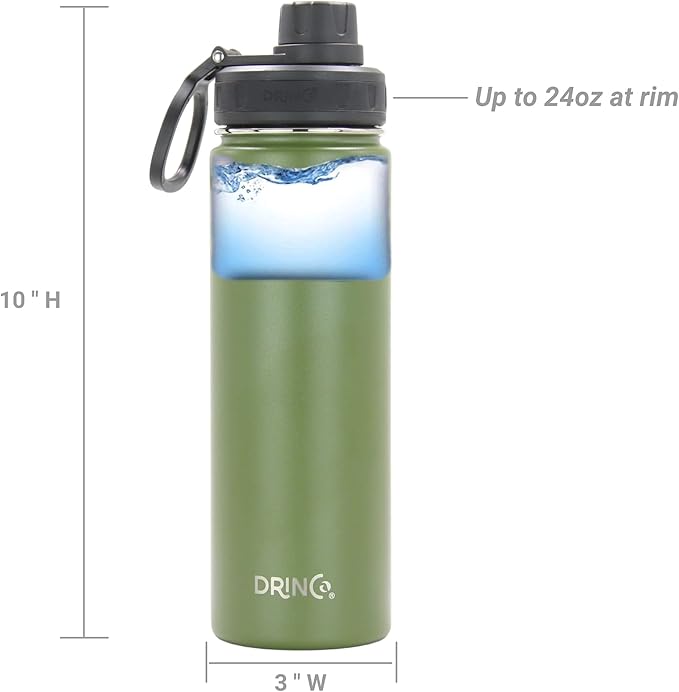 Drinco Stainless Steel Water Bottle Spout Lid Vacuum Insulated Double Wall Water Bottle Wide Mouth (40oz 32oz 22oz 18oz 14oz) Leak Proof Keeps Cold or Hot (22 oz, 22oz Forest)-PurrikoPets