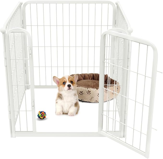 FXW Homeplus Unleashed Indoor Dog Playpen - Stress-Free and Safe Play, Heavy Duty 24 Inch 4 Wire Panels Dog Pen for Puppy and Small Dogs, White│Patented-PurrikoPets