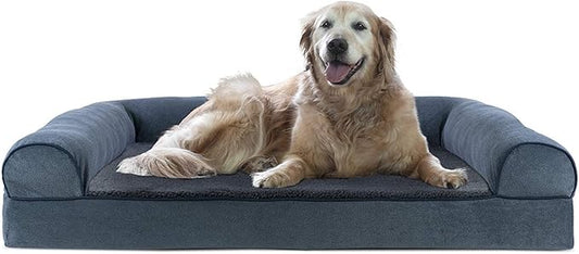 Furhaven Cooling Gel Dog Bed for Large Dogs w/ Removable Bolsters & Washable Cover, For Dogs Up to 95 lbs - Sherpa & Chenille Sofa - Orion Blue, Jumbo/XL-PurrikoPets