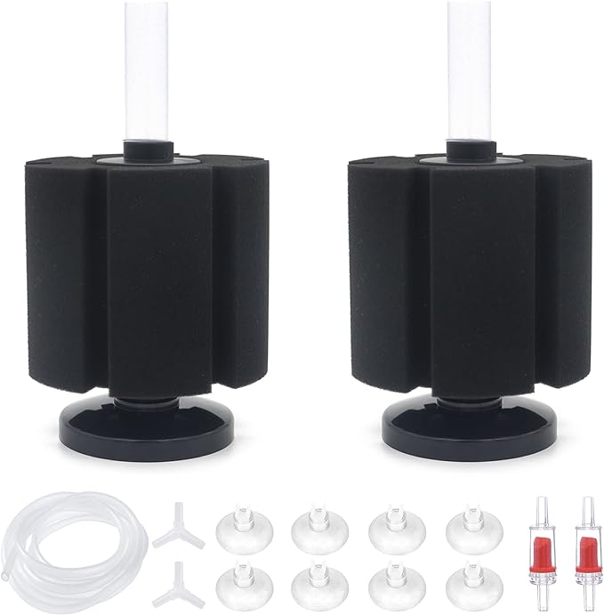ALEGI 2 Pcs Large Sponge Filter Kit with Airline Tubing, Air Pump Valves, Suction Cups for 125 Gallon Tank-PurrikoPets