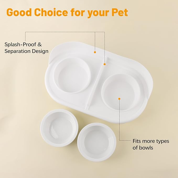 Elevated Cat Bowls, Tilted Rised Cat Food and Water Bowl with 2 Pcs Ceramic Pet Bowls, Rised Stand, Pet Dish Anti Vomiting Feeding Station for All Sized Cats & Small Dogs (White)-PurrikoPets