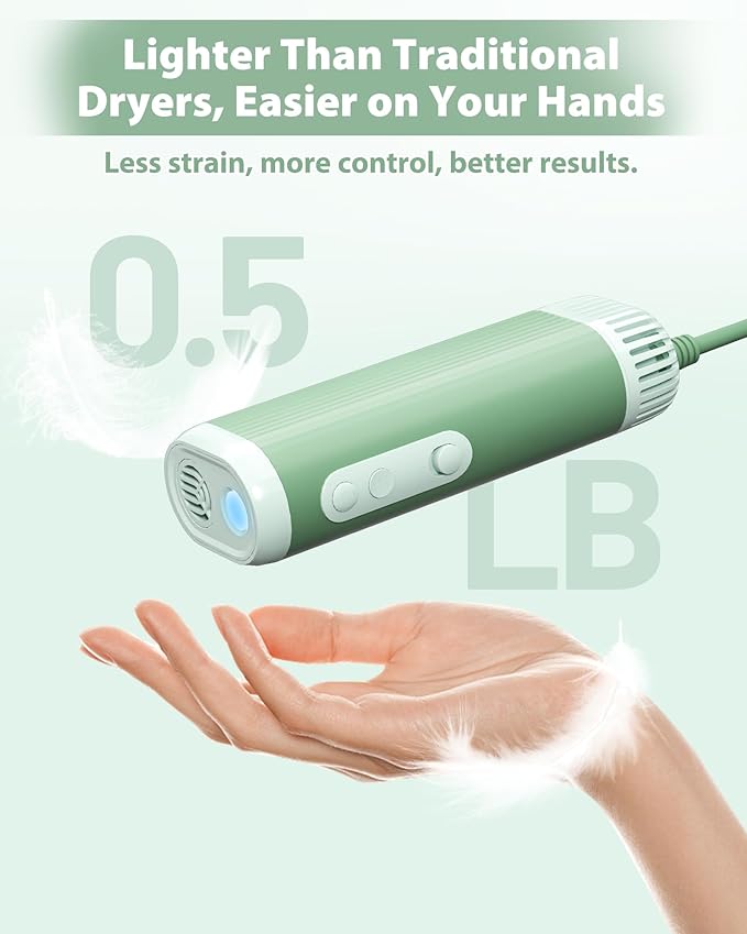 2-in-1 Hands-Free Dog Hair Dryer with Table Clamp – Low Noise Pet Grooming Dryer for Dogs & Cats, Adjustable Heat & Speed, Wearable or Desktop Use(Green)-PurrikoPets