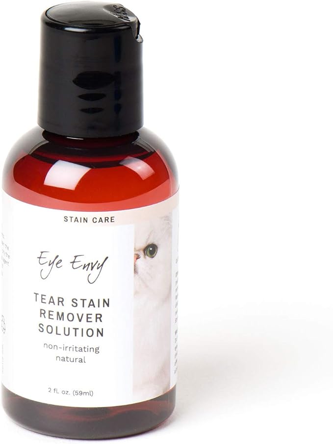 Eye Envy Tear Stain Remover Solution for Cats. 100% Natural, Safe. Treats The Cause of Stains. Recommended by Breeders, Vets, Groomers. Remove Eye Stains from Persians and Exotics. 2 oz. Made in USA-PurrikoPets