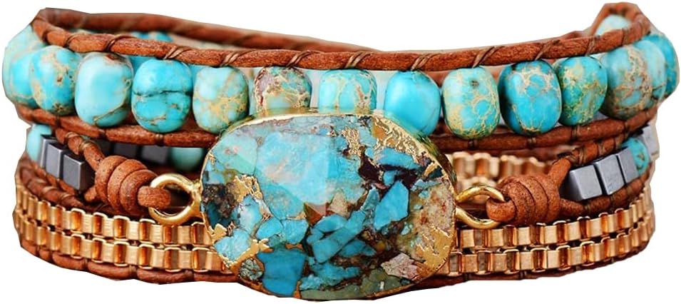 YGLINE Boho Handmade Wrap Leather Tube Crystal Stone Bracelet for Women